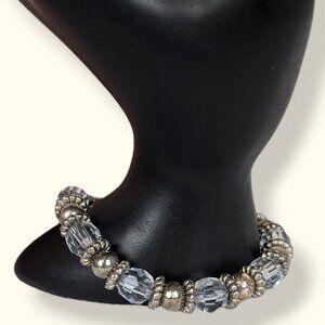 (2/$20) Silver & Clear Blue Beaded Bracelet